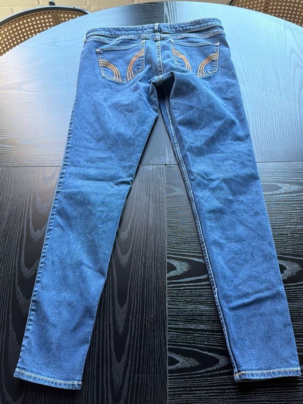 Hollister Dark Blue Denim Jeans with Tan Stitching